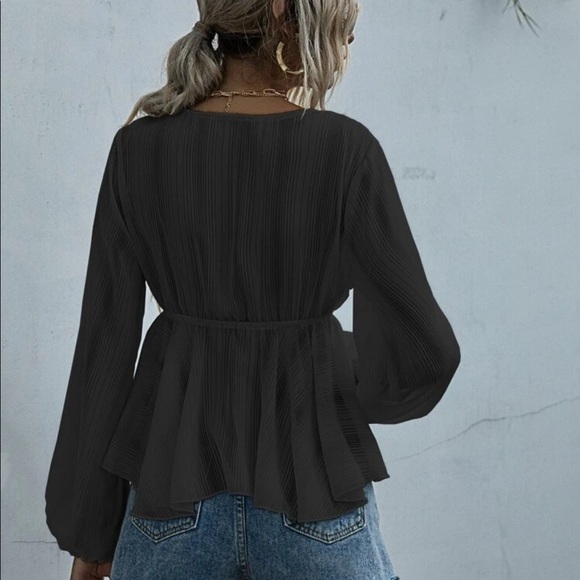 Striped lace v neck boho long sleeve gypsy maroon - Picture 4 of 6